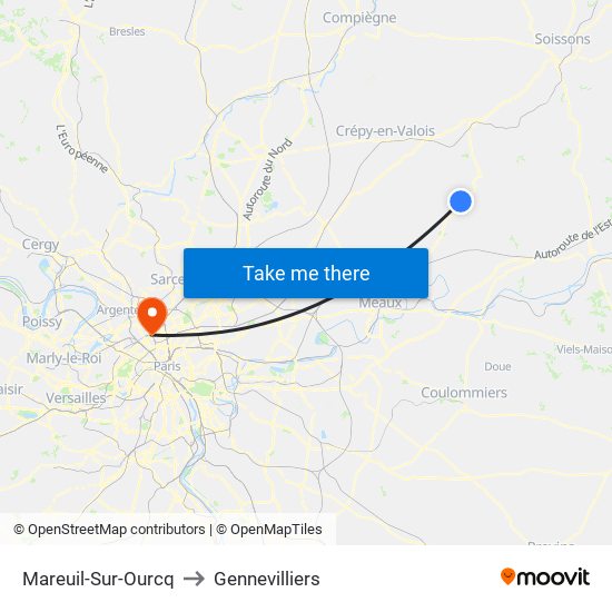 Mareuil-Sur-Ourcq to Gennevilliers map