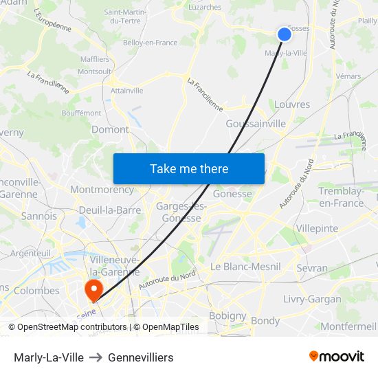 Marly-La-Ville to Gennevilliers map