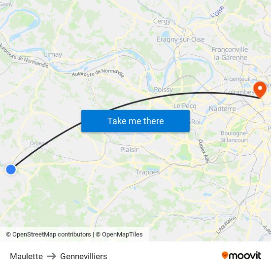 Maulette to Gennevilliers map
