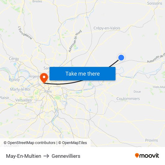 May-En-Multien to Gennevilliers map