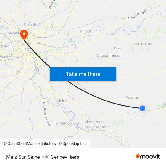 Melz-Sur-Seine to Gennevilliers map