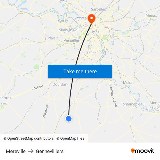 Mereville to Gennevilliers map