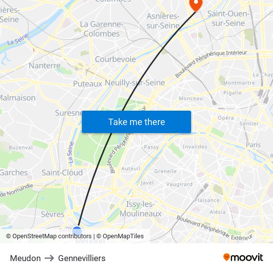 Meudon to Gennevilliers map