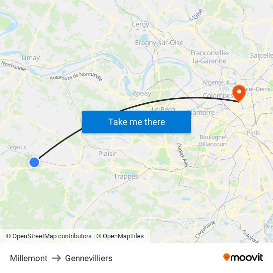 Millemont to Gennevilliers map