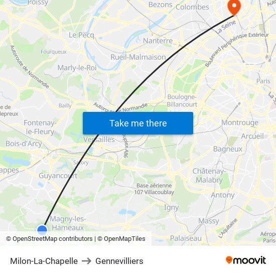 Milon-La-Chapelle to Gennevilliers map