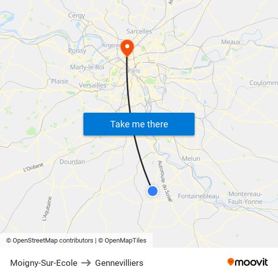 Moigny-Sur-Ecole to Gennevilliers map