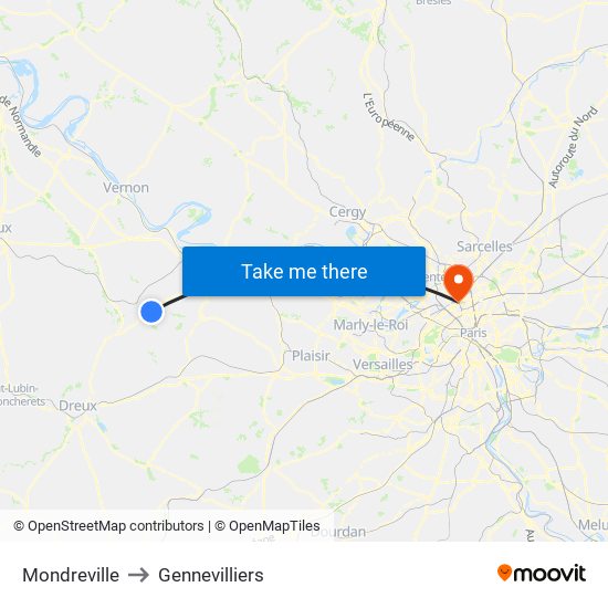 Mondreville to Gennevilliers map