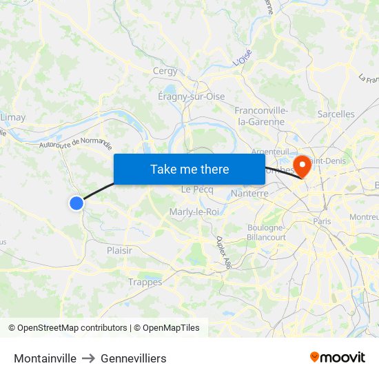 Montainville to Gennevilliers map
