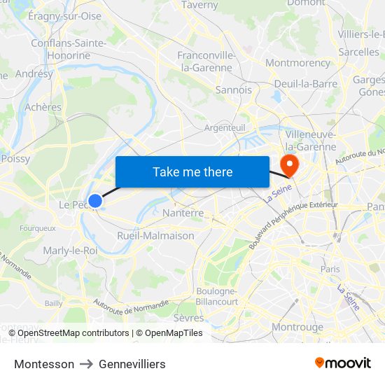 Montesson to Gennevilliers map