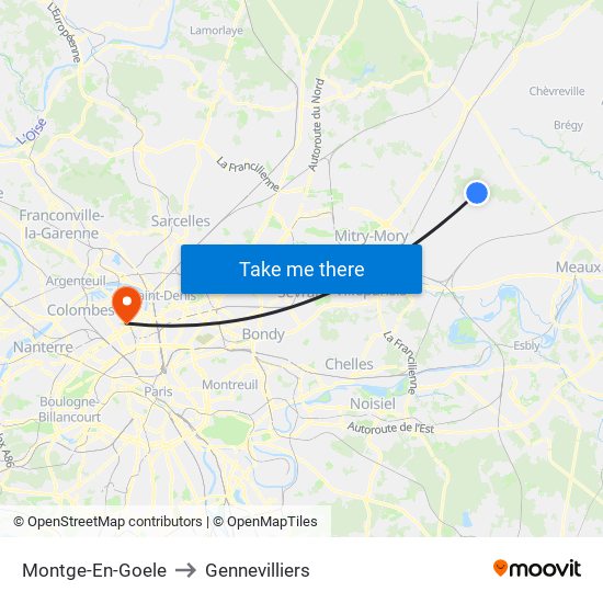 Montge-En-Goele to Gennevilliers map