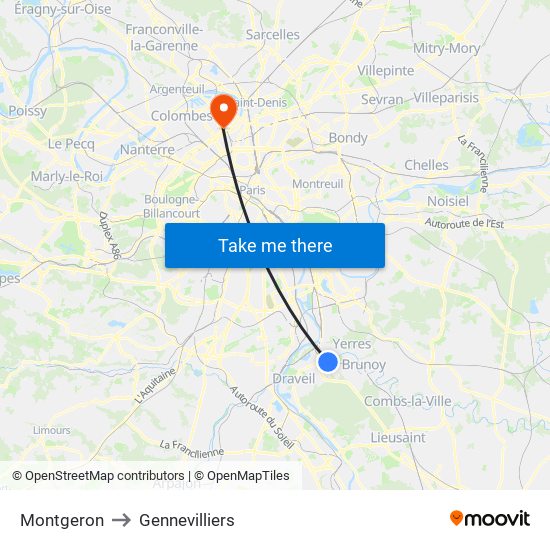 Montgeron to Gennevilliers map