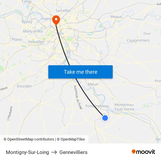 Montigny-Sur-Loing to Gennevilliers map