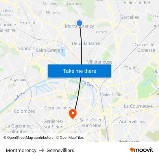 Montmorency to Gennevilliers map