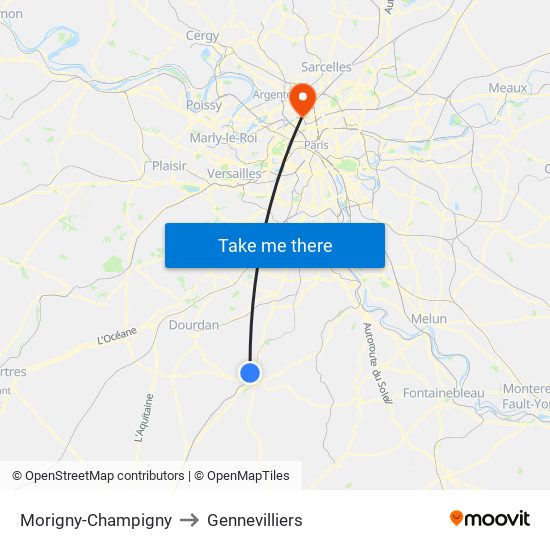 Morigny-Champigny to Gennevilliers map
