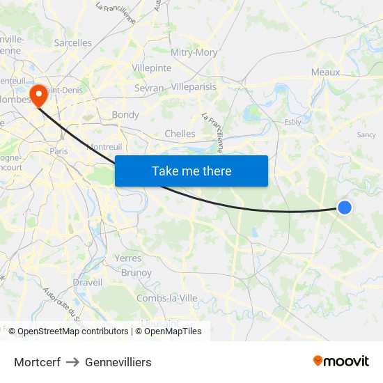 Mortcerf to Gennevilliers map