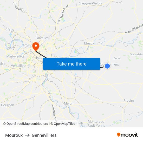 Mouroux to Gennevilliers map