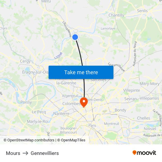 Mours to Gennevilliers map