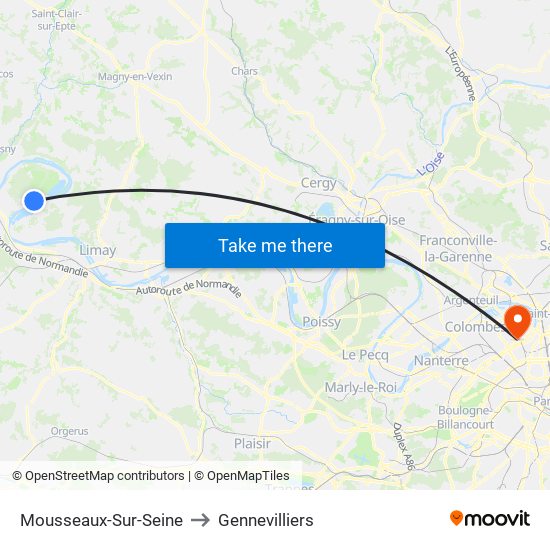 Mousseaux-Sur-Seine to Gennevilliers map