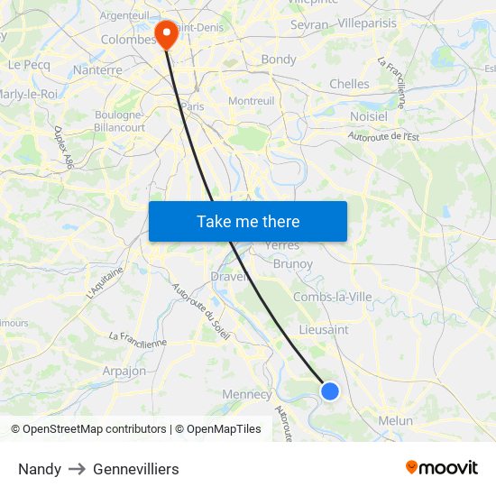 Nandy to Gennevilliers map