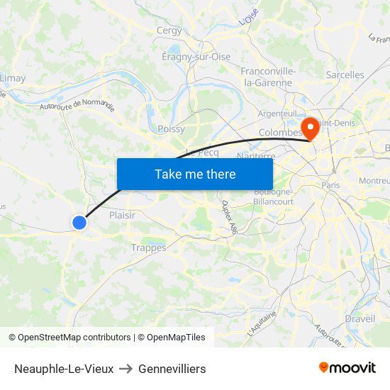 Neauphle-Le-Vieux to Gennevilliers map