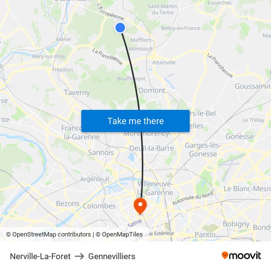 Nerville-La-Foret to Gennevilliers map