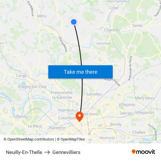 Neuilly-En-Thelle to Gennevilliers map