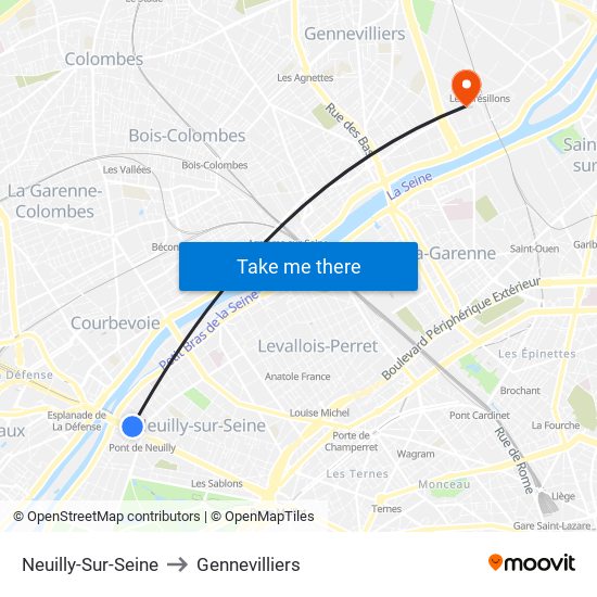 Neuilly-Sur-Seine to Gennevilliers map