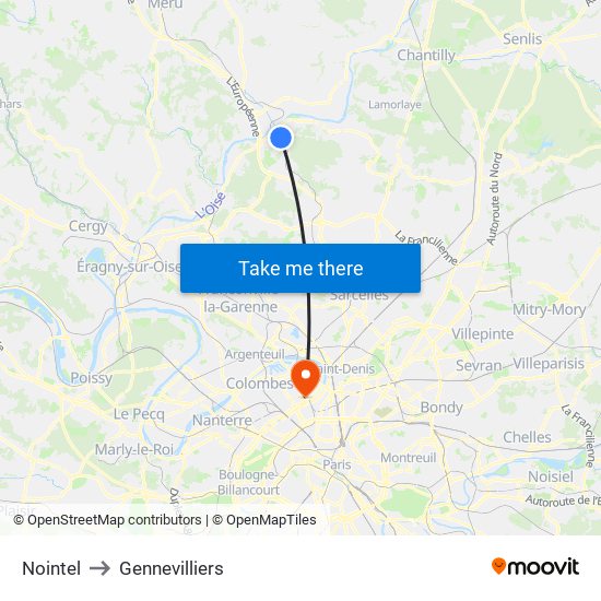 Nointel to Gennevilliers map