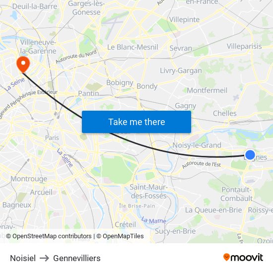 Noisiel to Gennevilliers map