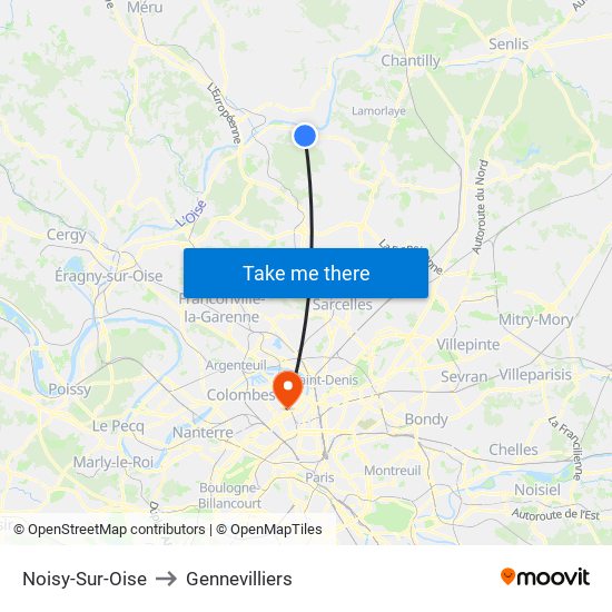 Noisy-Sur-Oise to Gennevilliers map