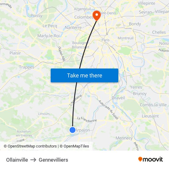 Ollainville to Gennevilliers map