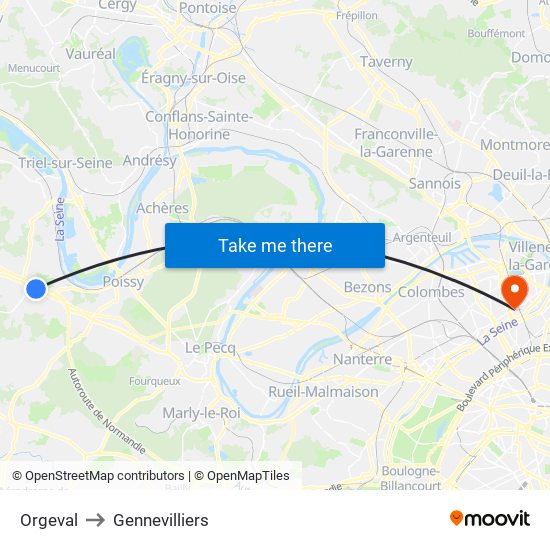 Orgeval to Gennevilliers map