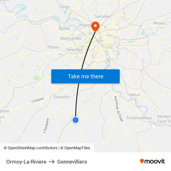 Ormoy-La-Riviere to Gennevilliers map