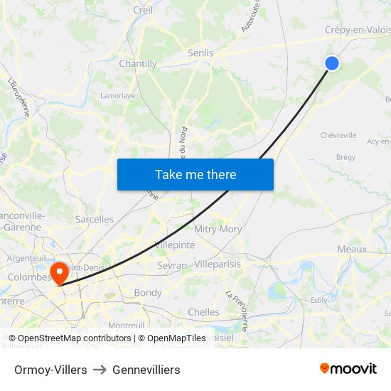 Ormoy-Villers to Gennevilliers map