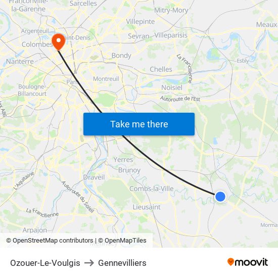 Ozouer-Le-Voulgis to Gennevilliers map