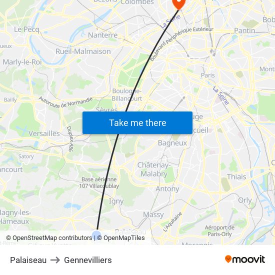 Palaiseau to Gennevilliers map