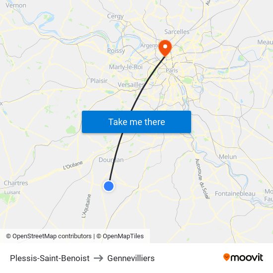 Plessis-Saint-Benoist to Gennevilliers map