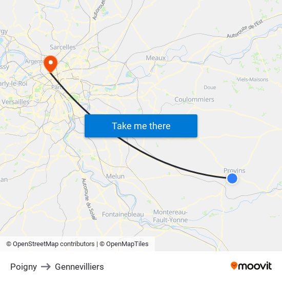 Poigny to Gennevilliers map