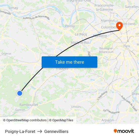 Poigny-La-Foret to Gennevilliers map