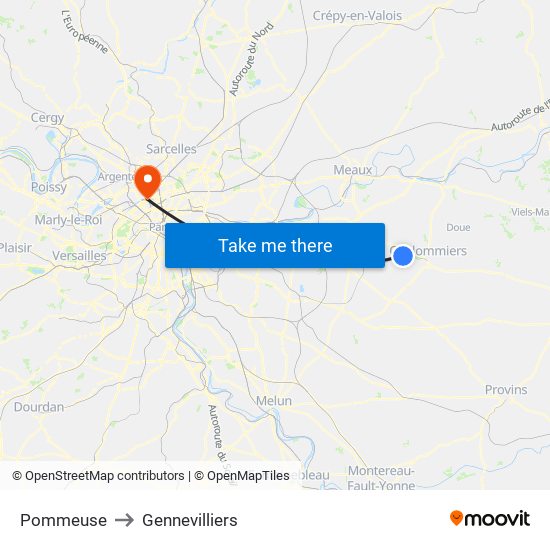 Pommeuse to Gennevilliers map