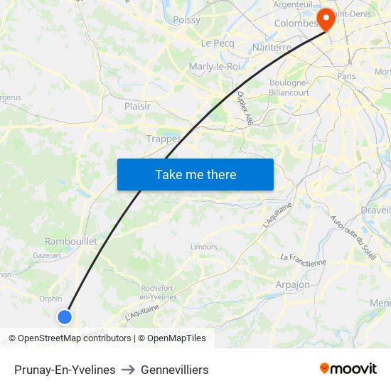 Prunay-En-Yvelines to Gennevilliers map