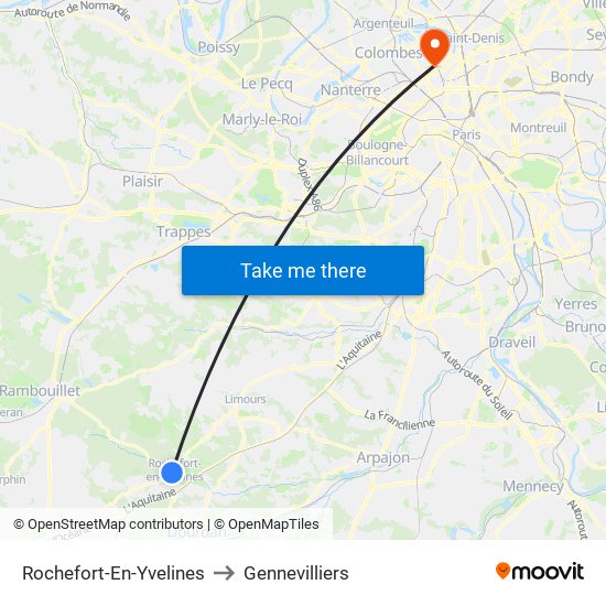 Rochefort-En-Yvelines to Gennevilliers map