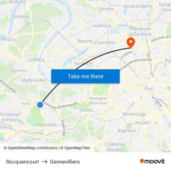 Rocquencourt to Gennevilliers map