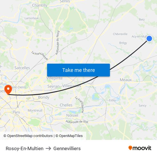 Rosoy-En-Multien to Gennevilliers map