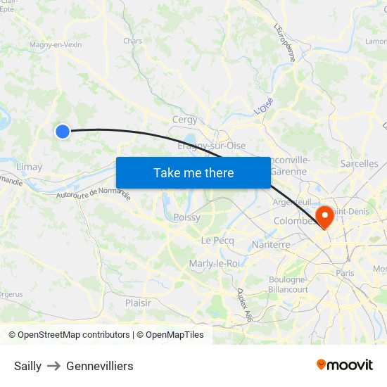 Sailly to Gennevilliers map