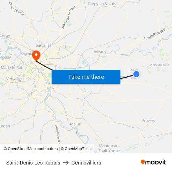 Saint-Denis-Les-Rebais to Gennevilliers map