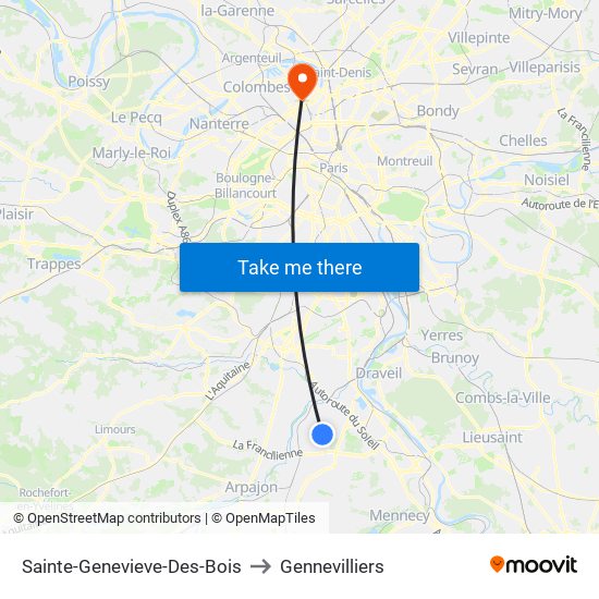 Sainte-Genevieve-Des-Bois to Gennevilliers map