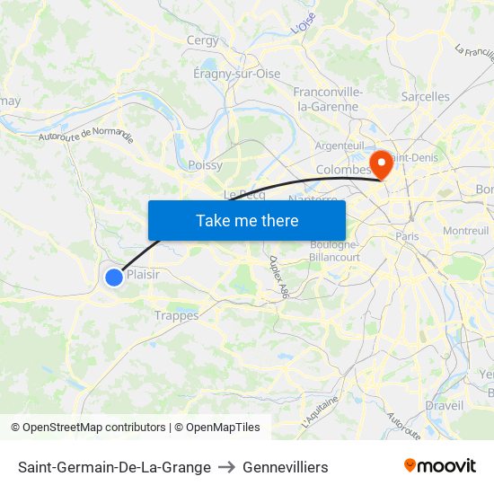 Saint-Germain-De-La-Grange to Gennevilliers map
