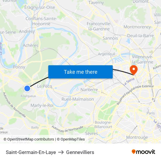 Saint-Germain-En-Laye to Gennevilliers map