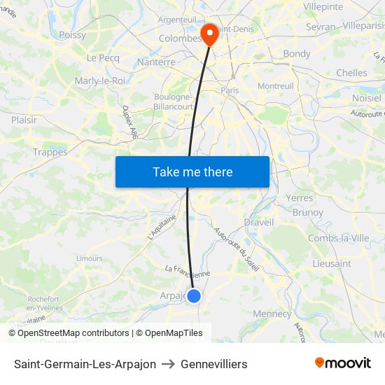 Saint-Germain-Les-Arpajon to Gennevilliers map